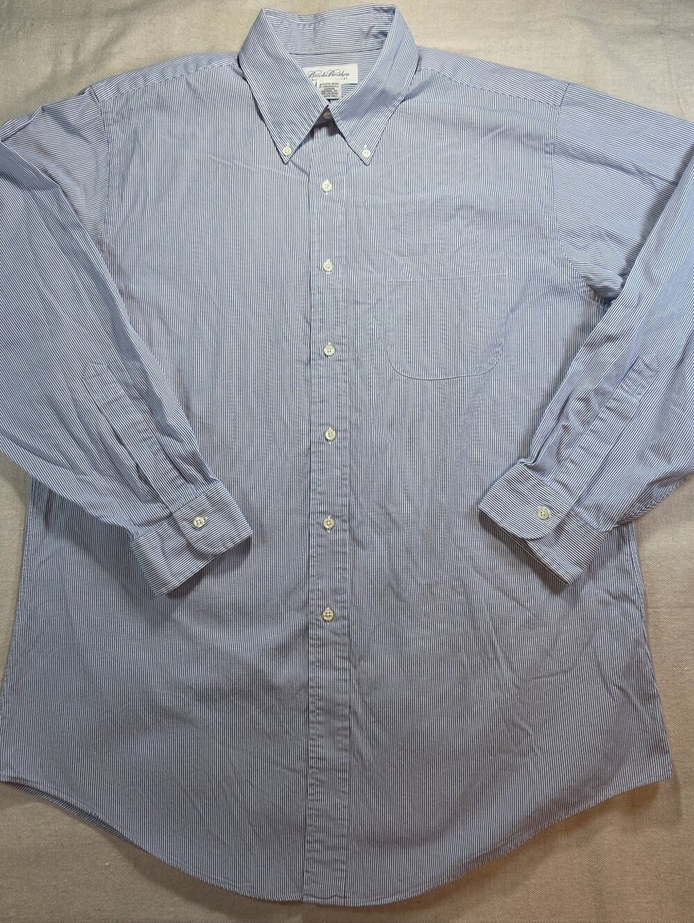 Brooks Brothers Blue Striped Slim Fit Button-Down Men's Shirt 17-34